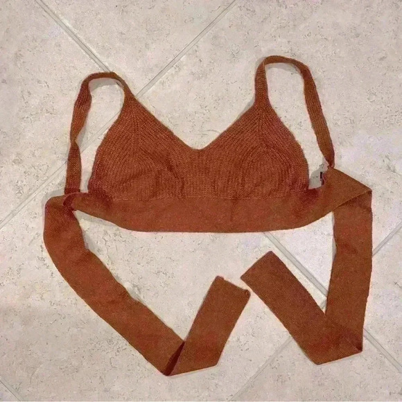 Forever 21 Rust Orange Tie Back Woven Knit Summer Festival Boho Hippie Crop Top - Picture 5 of 5